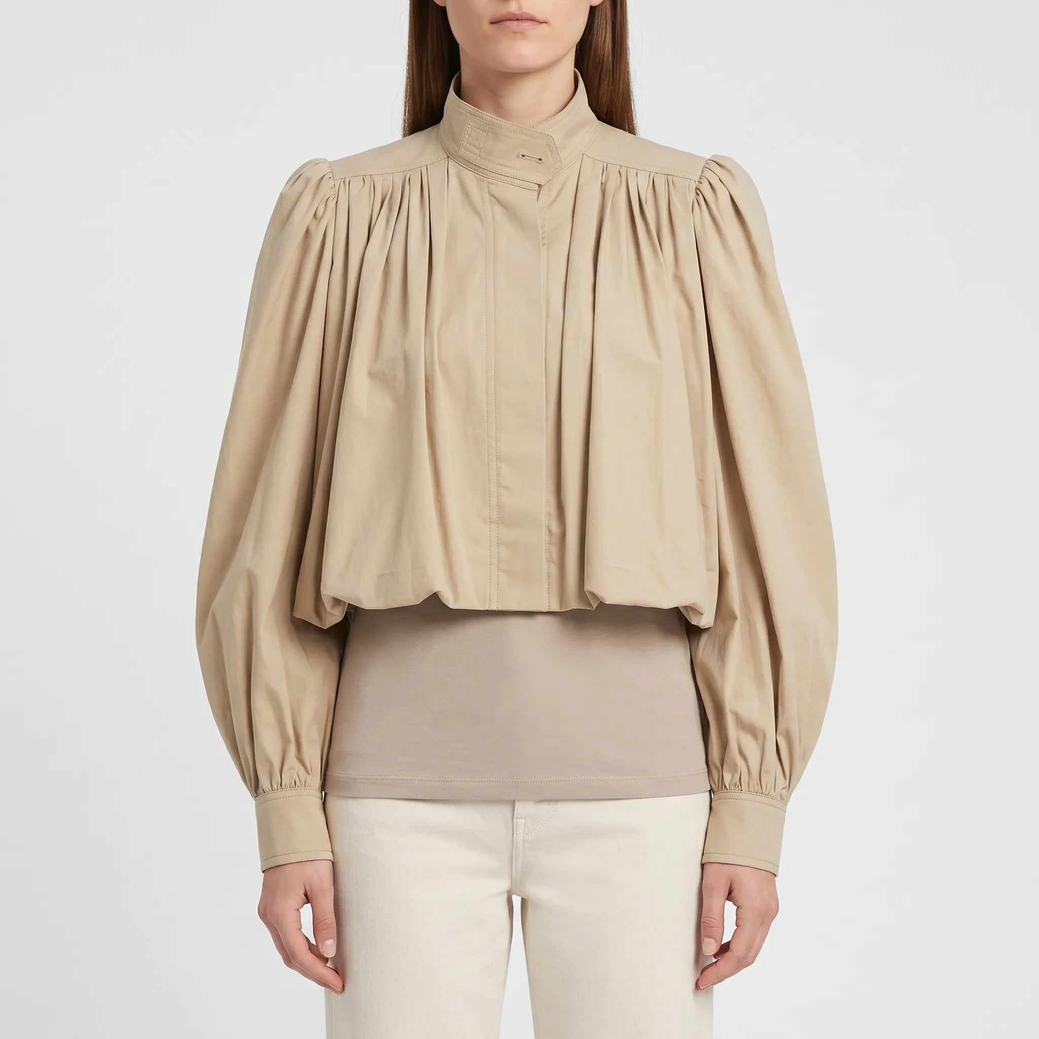 Aevari - Voluminous Puff Sleeve Cropped Jacket