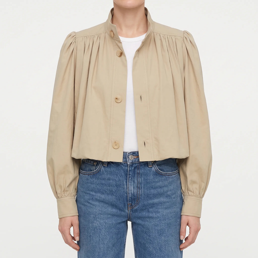 Aevari - Voluminous Puff Sleeve Cropped Jacket