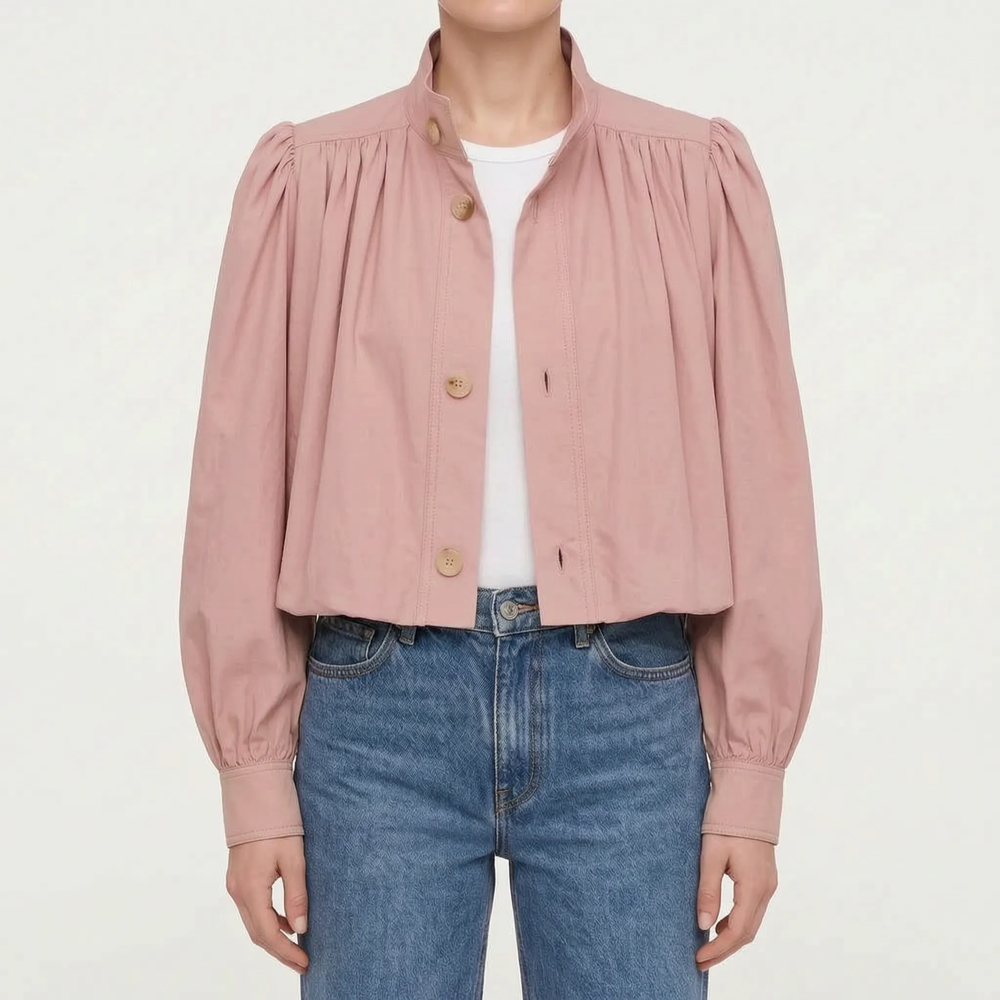 Aevari - Voluminous Puff Sleeve Cropped Jacket