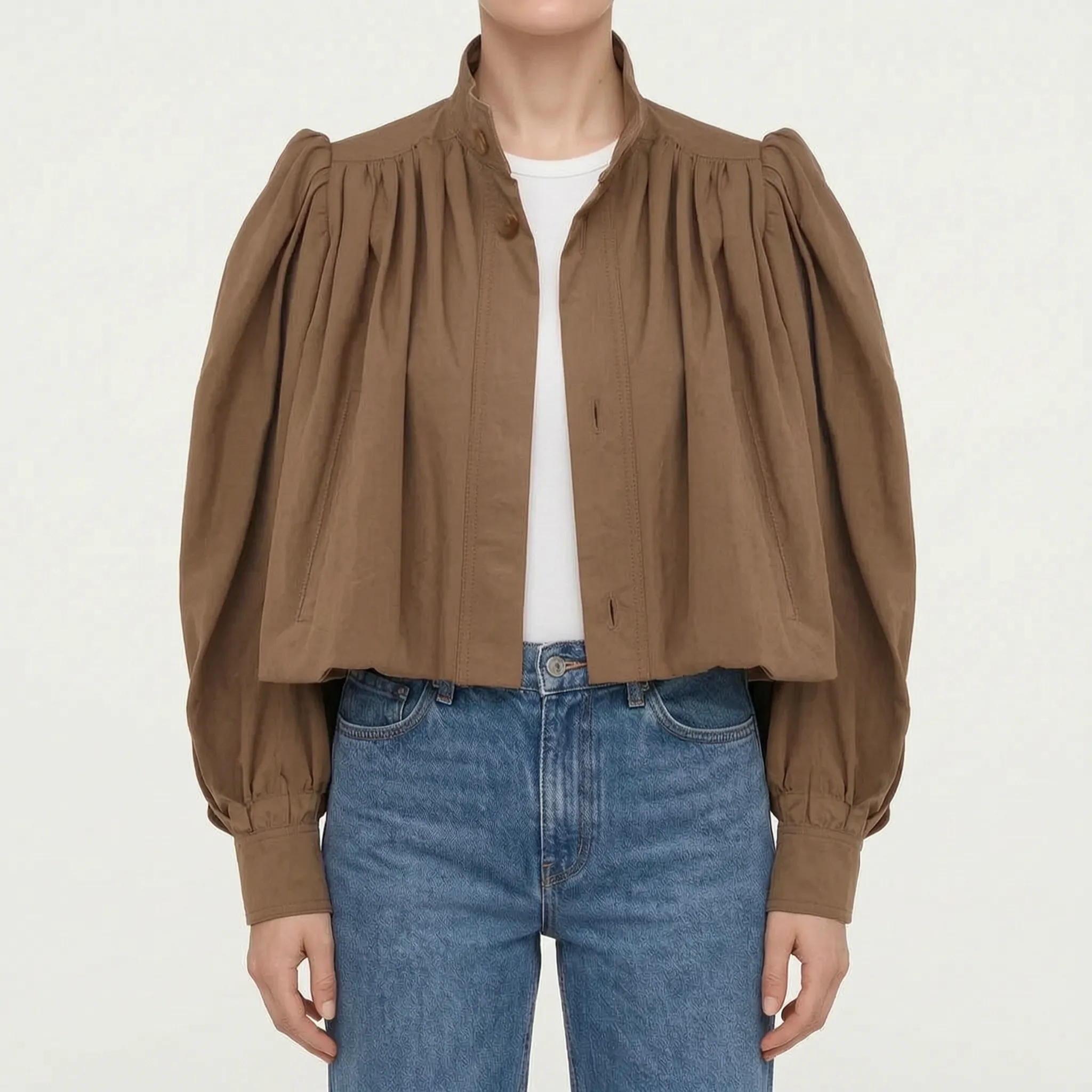 Aevari - Voluminous Puff Sleeve Cropped Jacket