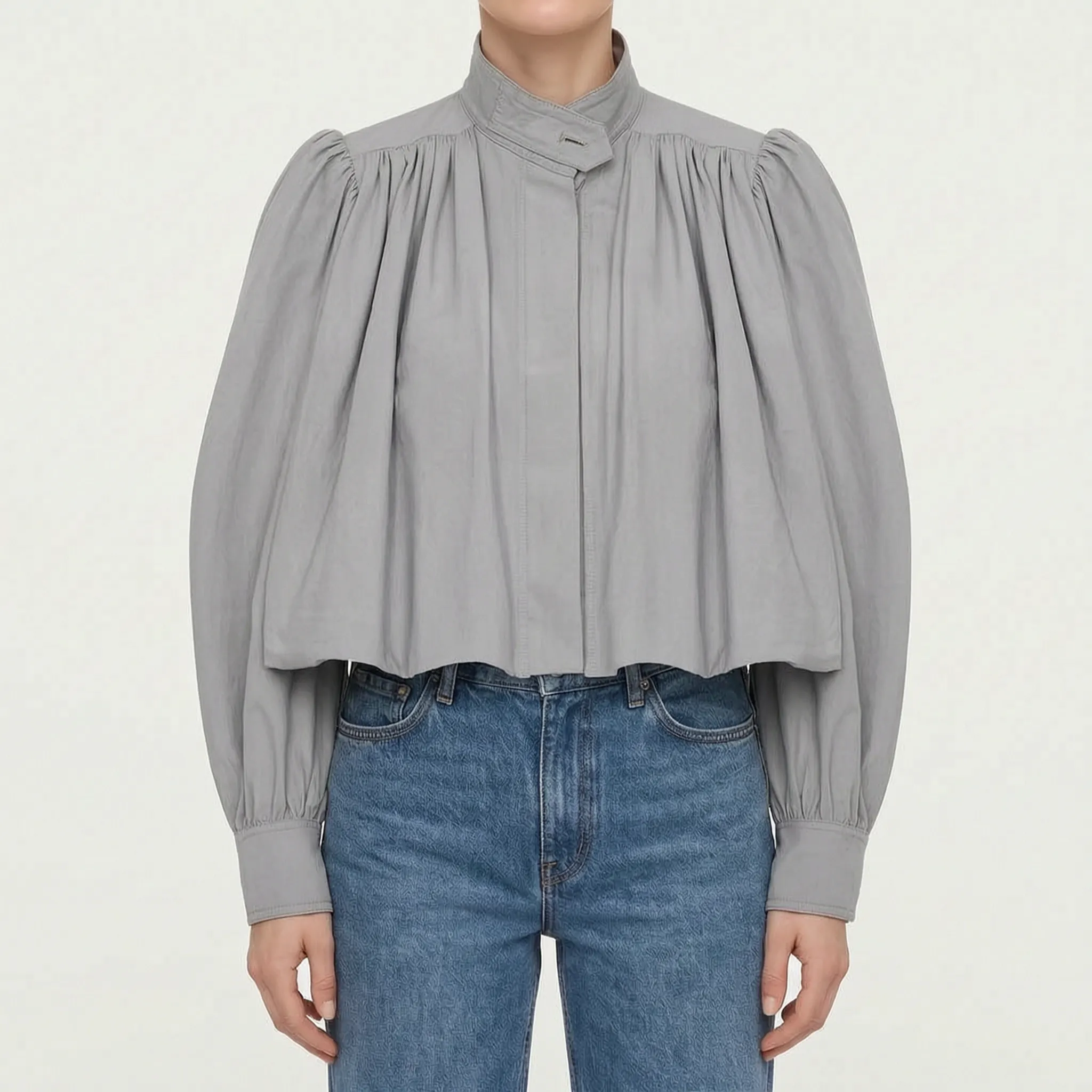 Aevari - Voluminous Puff Sleeve Cropped Jacket