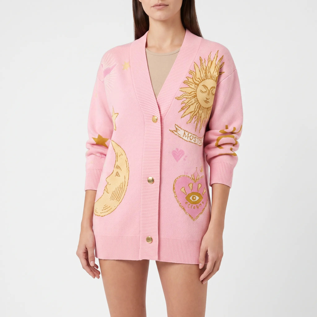 Astromic - Pink Celestial Motif Knit Cardigan