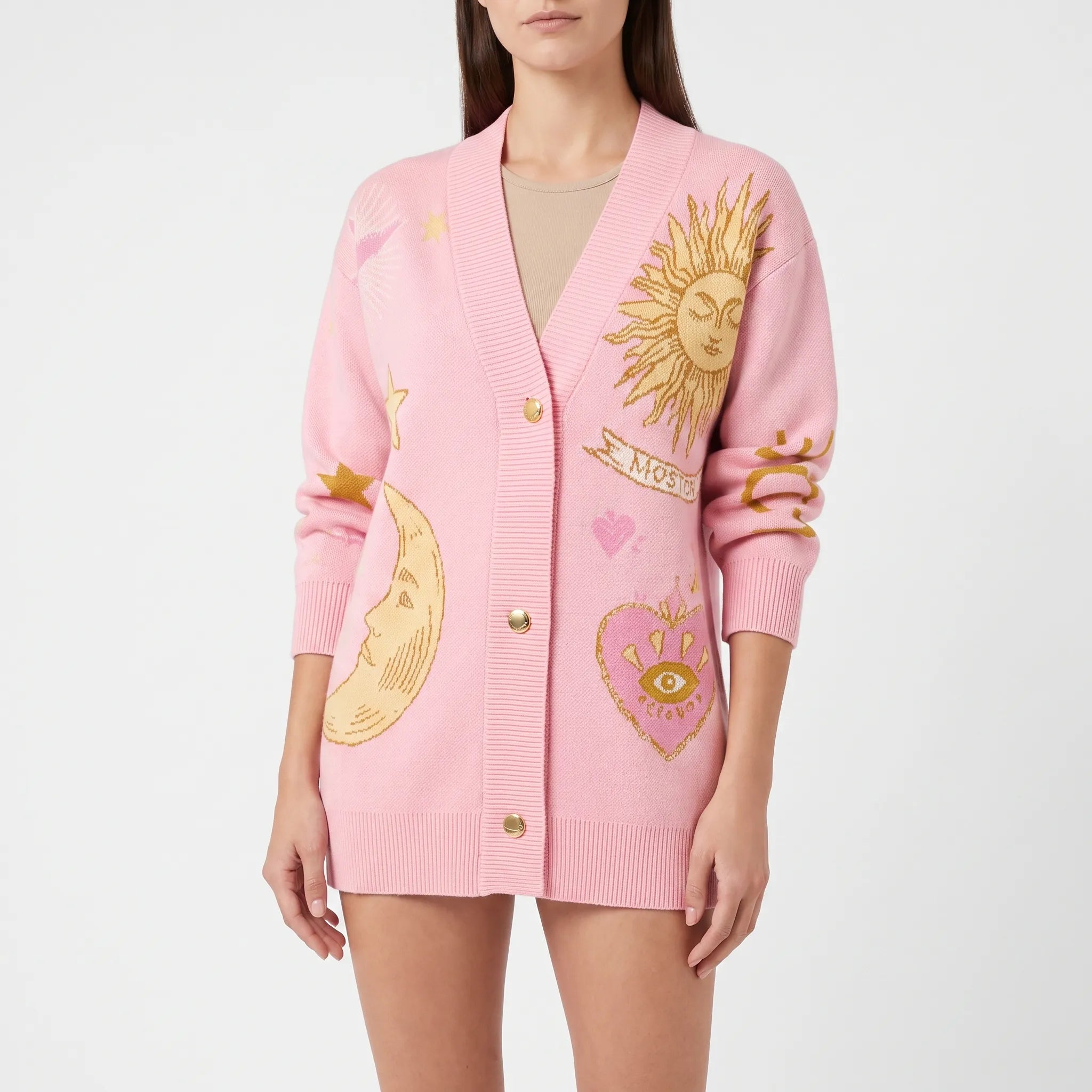 Astromic - Pink Celestial Motif Knit Cardigan
