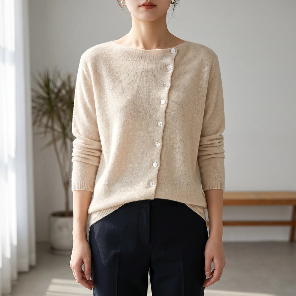 Calypsa - Modern Asymmetrical Buttoned Womens Knit Cardigan