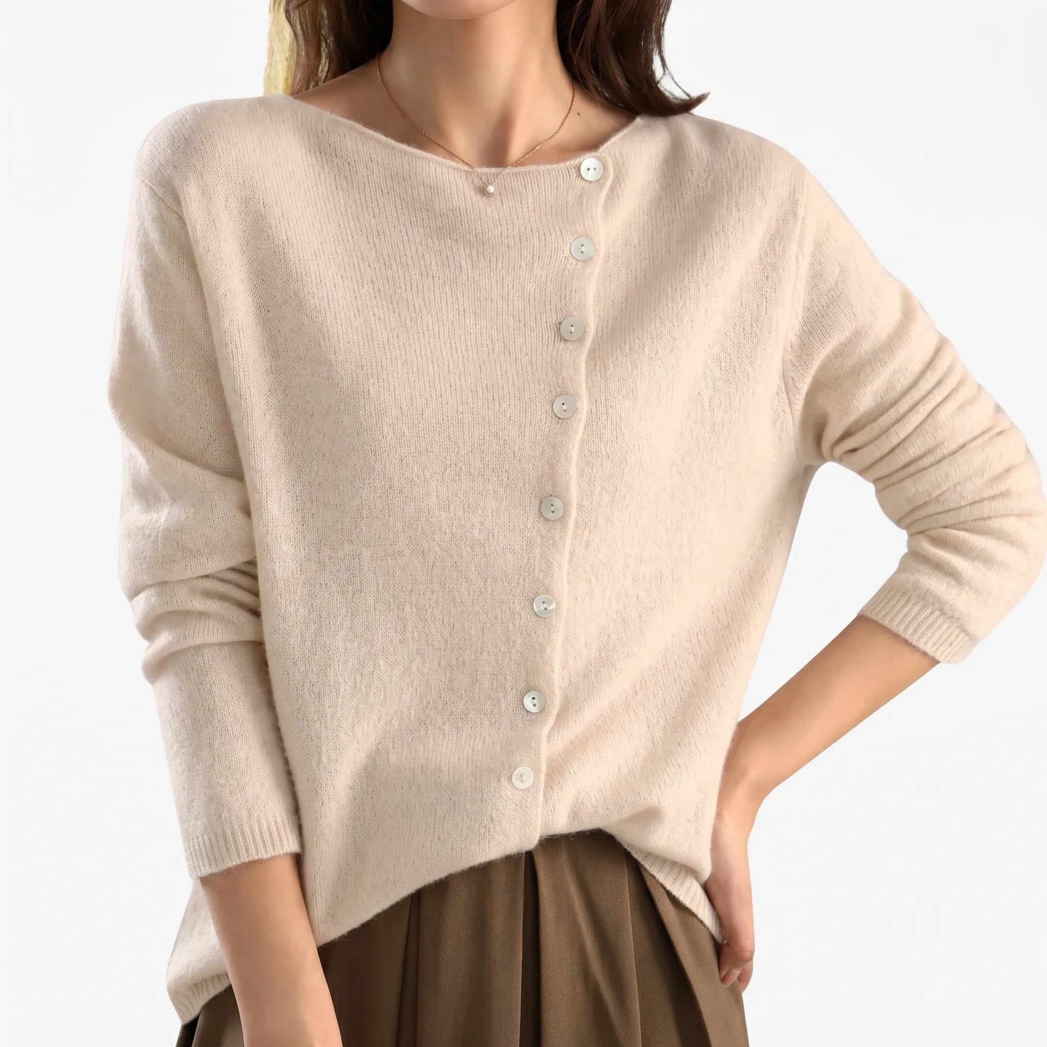 Calypsa - Modern Asymmetrical Buttoned Womens Knit Cardigan
