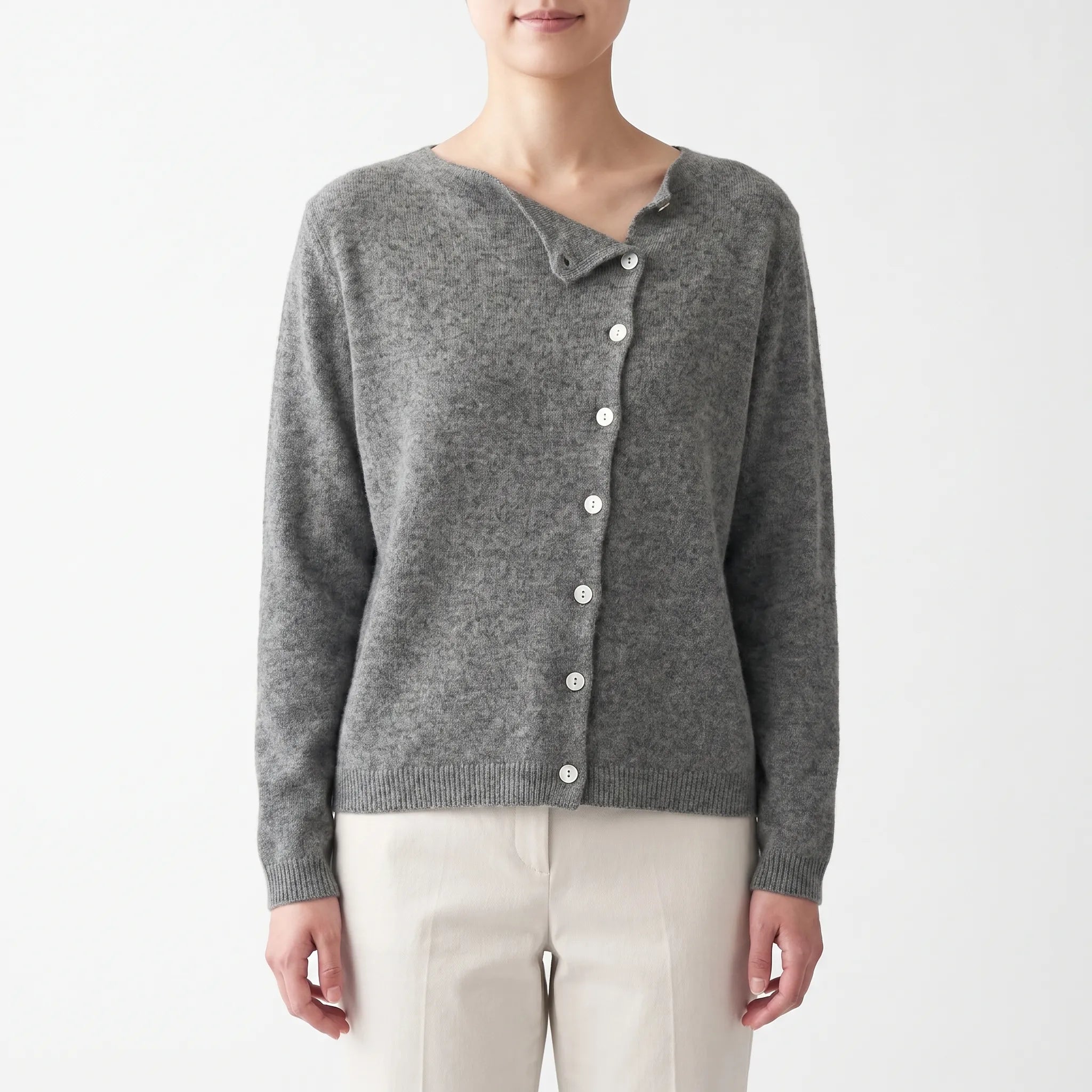 Calypsa - Modern Asymmetrical Buttoned Womens Knit Cardigan