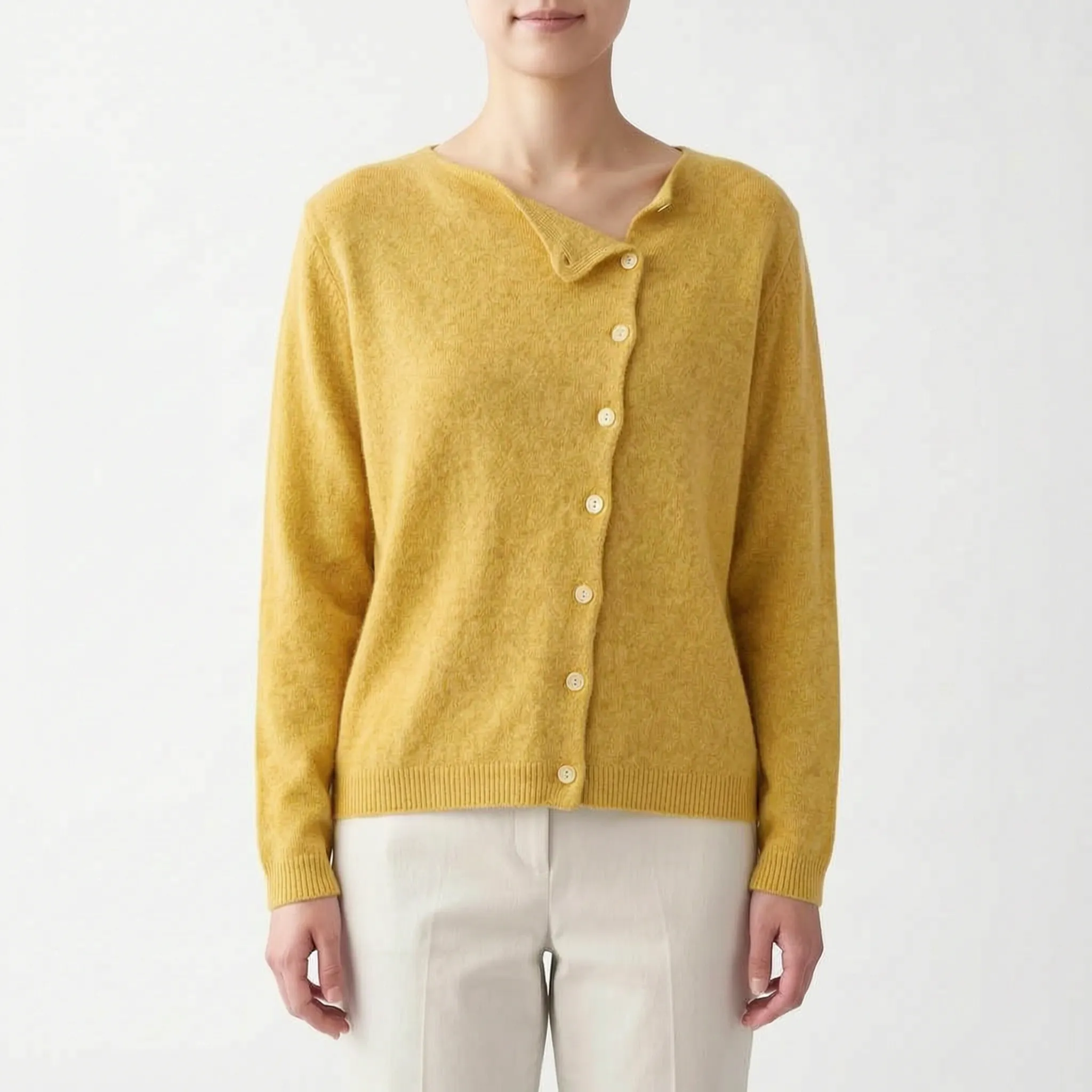 Calypsa - Modern Asymmetrical Buttoned Womens Knit Cardigan