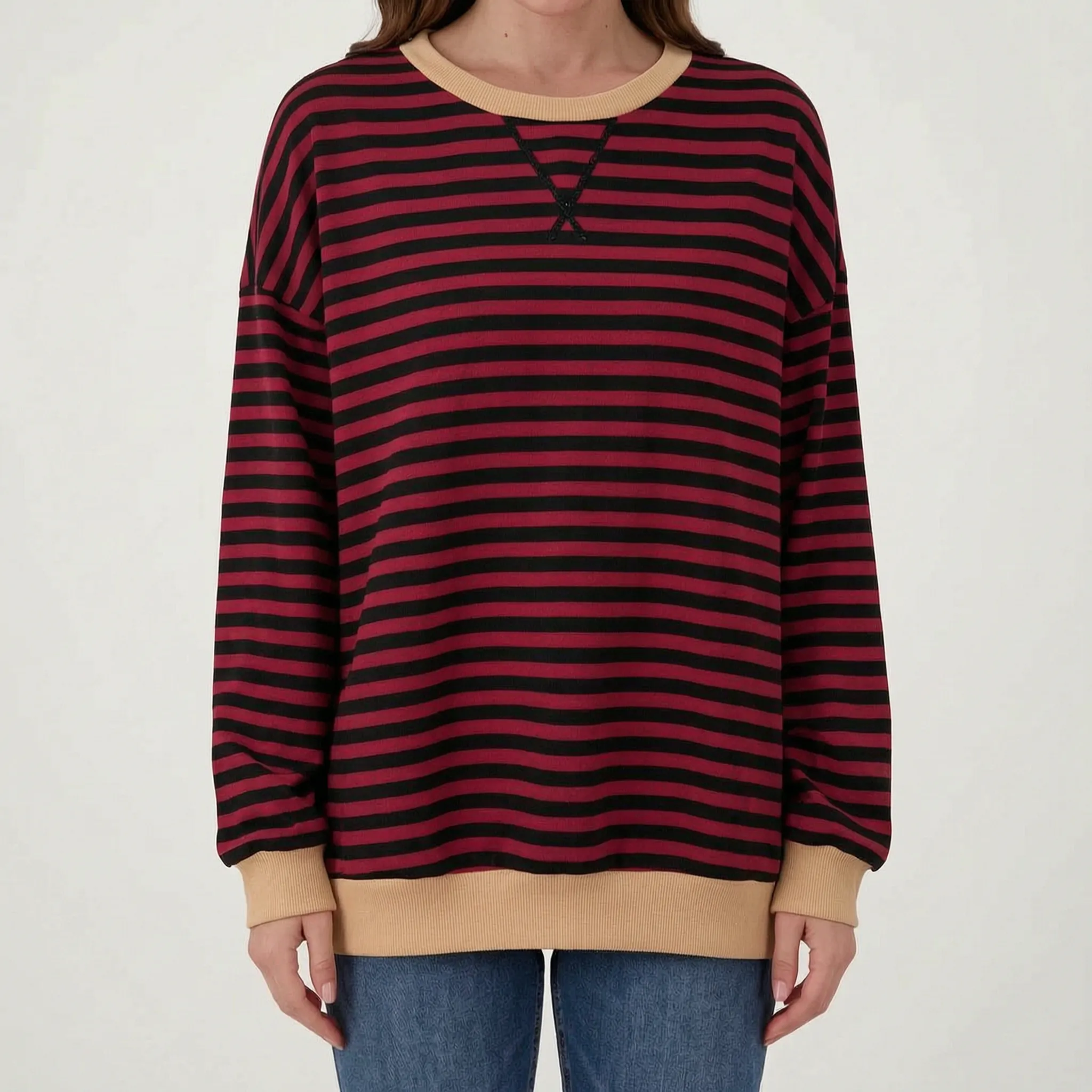 Celandi - Relaxed Fit Black White Striped Jumper