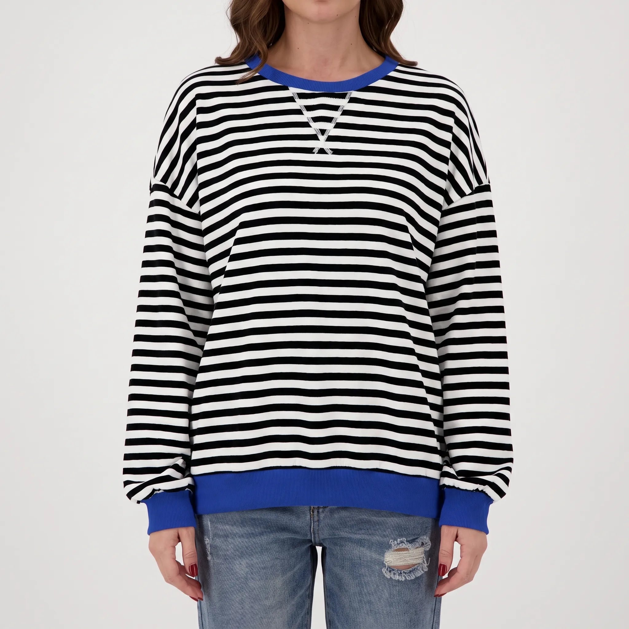 Celandi - Relaxed Fit Black White Striped Jumper
