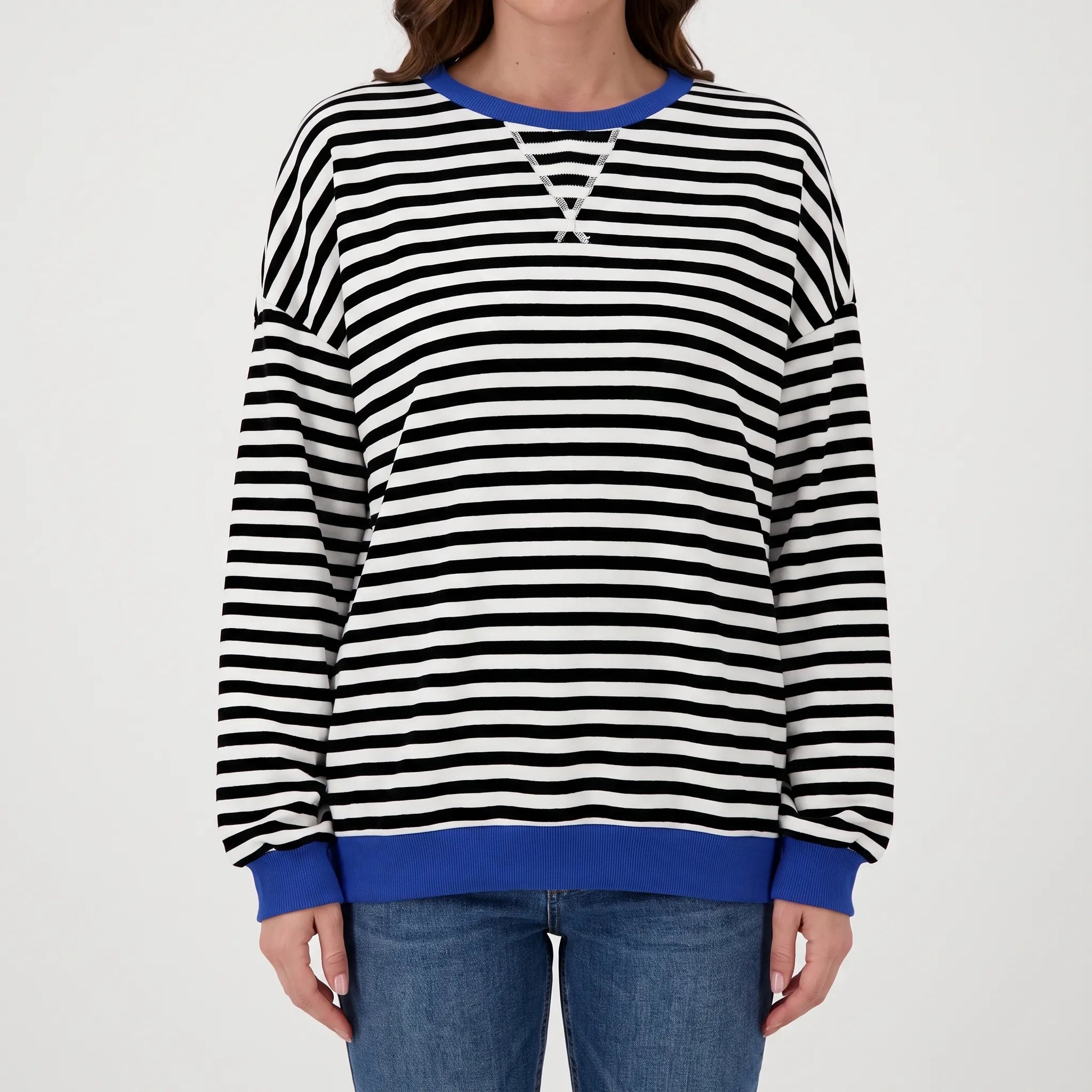 Celandi - Relaxed Fit Black White Striped Jumper