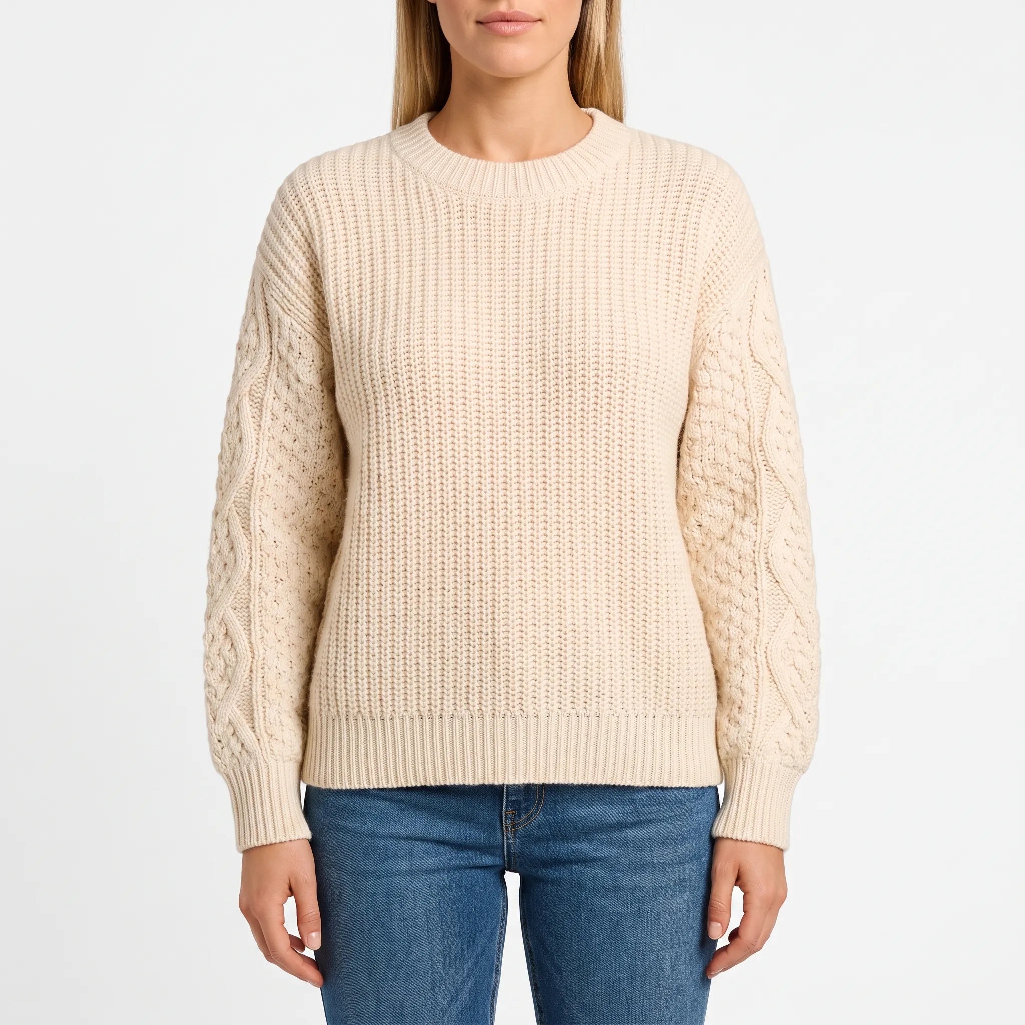Knytte - Relaxed Fit Textured Sleeve Crew Neck Jumper
