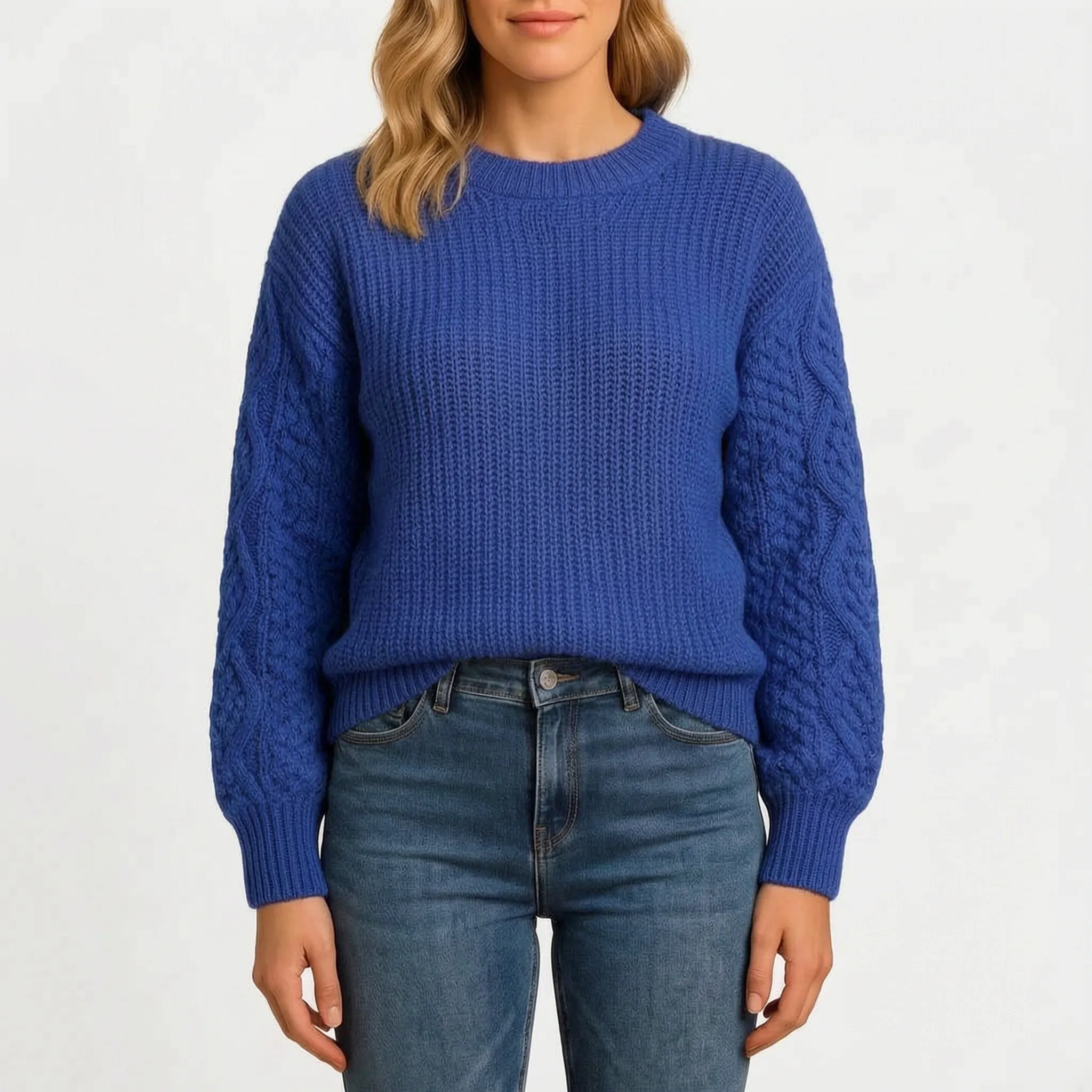 Knytte - Relaxed Fit Textured Sleeve Crew Neck Jumper