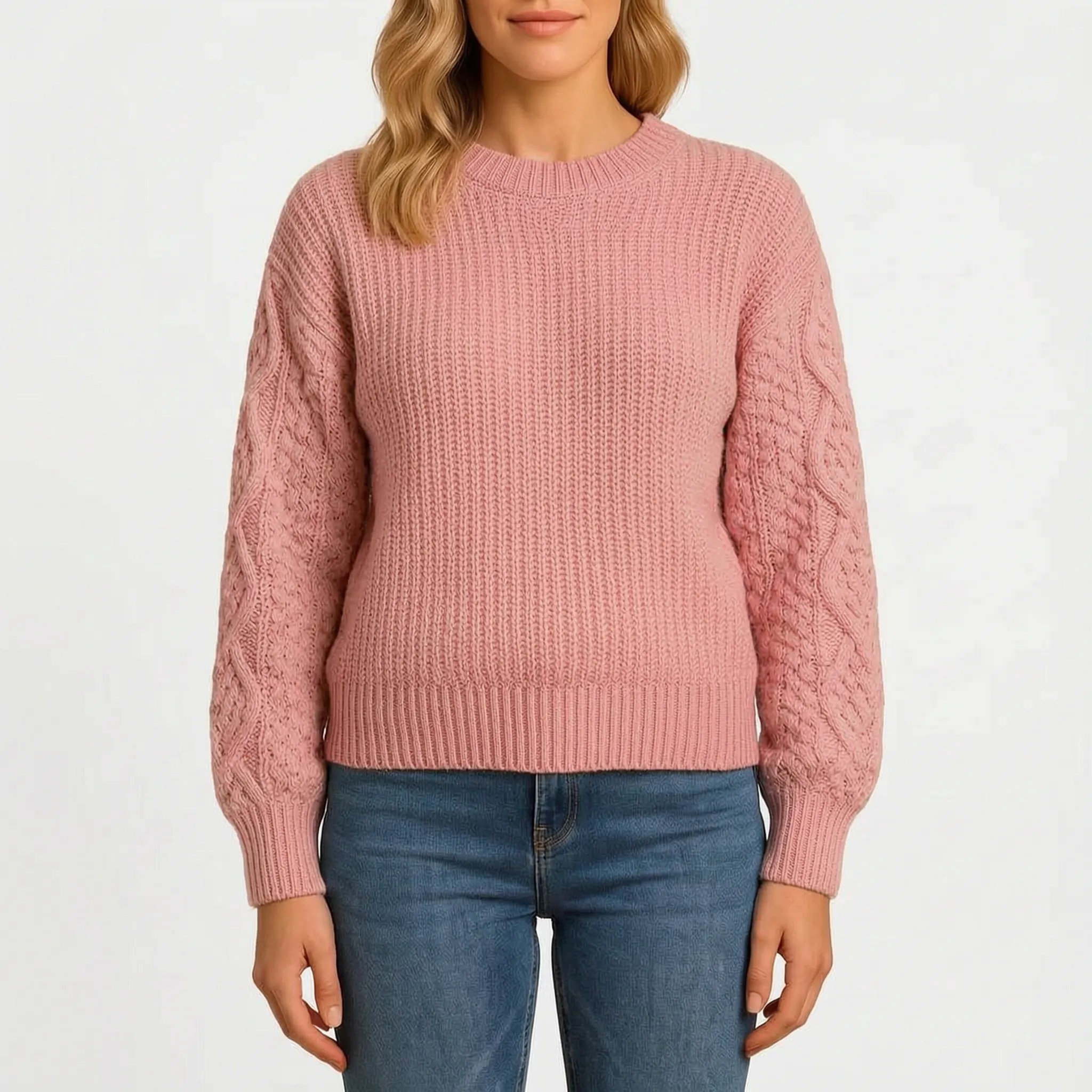 Knytte - Relaxed Fit Textured Sleeve Crew Neck Jumper