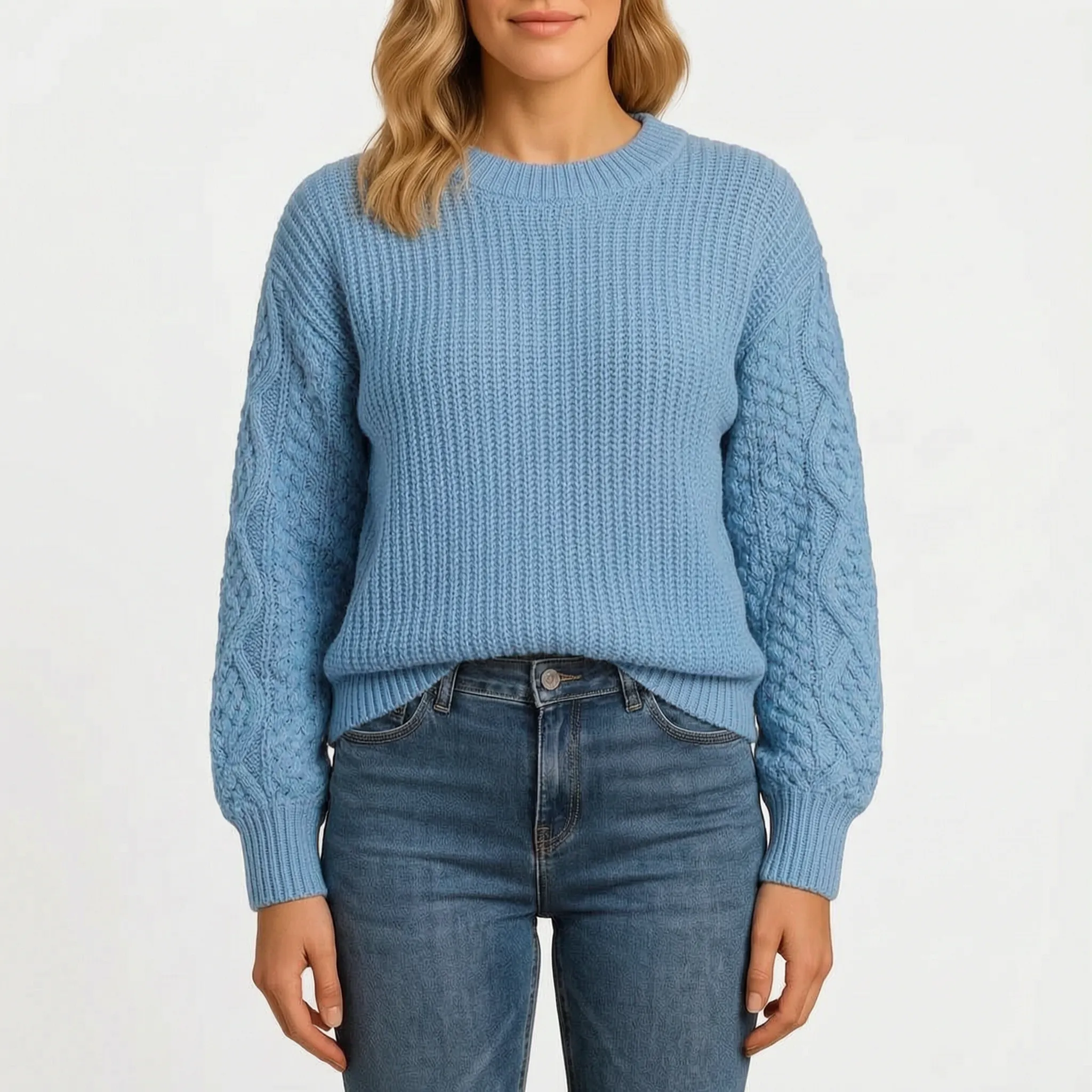 Knytte - Relaxed Fit Textured Sleeve Crew Neck Jumper