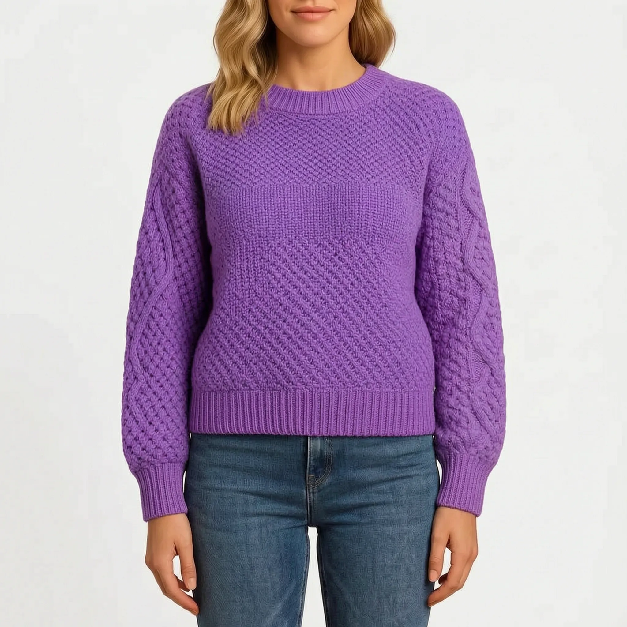 Knytte - Relaxed Fit Textured Sleeve Crew Neck Jumper
